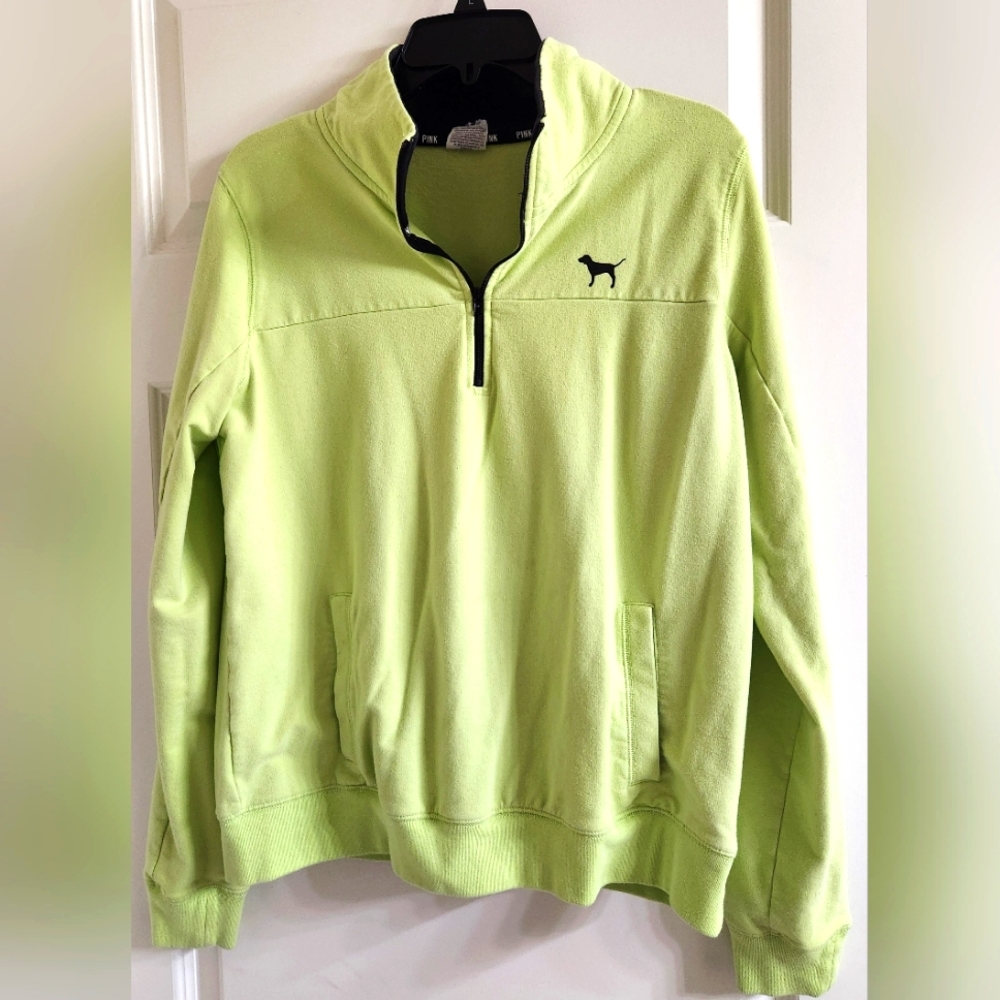 Neon Green & Black PINK 3/4 Zip Pullover  Victoria's Secret Logo on Sleeve  Lrg